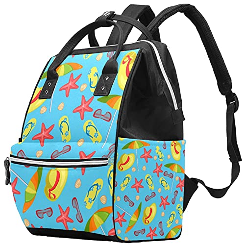 Pantuflas de verano para paraguas, gafas, gorros, estrella de mar, pañales, mochila para momia, gran capacidad, mochila de viaje, multifunción, bolsa de pañales para el cuidado del bebé