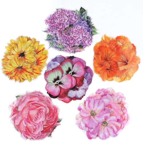 RISYPISY 120pcs Large Waterproof Transparent Flower Stickers