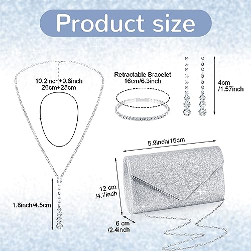 Hicarer 5 Pcs Dressy Jewelry Sets, Silver Shawls and Wraps, Clutch Purse for Homecoming Prom Evening Women Formal2