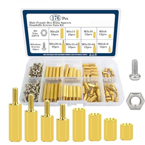 六角スペーサー 六角柱 M3ねじ 176個セット ナット ボルト 六角真鍮スペーサー スタンドオフ ナット ネジ 基板固定/機械/修理/精密機械に 収納ケース付き