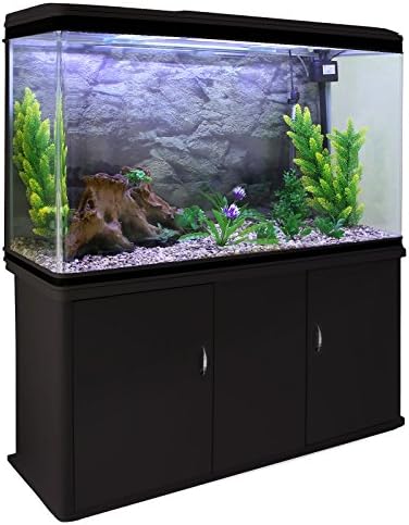 MonsterShop Large Fish Tank Black 4ft 300L 65 Gal Aquarium Marine Tropical Saltwater Freshwater. Black Cabinet Storage Stand. Natural Gravel. Filter, Air Pump, Heater, LED Light Tank Accessories