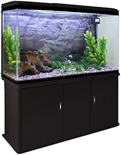 MonsterShop Large Fish Tank Black 4ft 300L 65 Gal Aquarium Marine Tropical Saltwater Freshwater. Black Cabinet Storage Stand. Natural Gravel. Filter, Air Pump, Heater, LED Light Tank Accessories