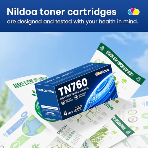 Image of TN760 TN-760 Toner Cartridge High Yield Black Replacement for Brother TN760 TN-760 MFCL2750DW HLL2390DW MFCL2710DW HL-L2350DW Printer Ink 4 Pack