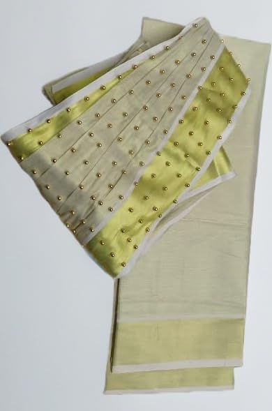 Kuthampully Kerala Traditional Kasavu pleated Tissue Dhavani Set/Half Saree