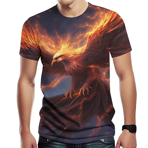 Image of Girren Men's Phoenix Graphic T-Shirts Casual Short Sleeve Fashion 3D Printed Tees, Black3, Medium