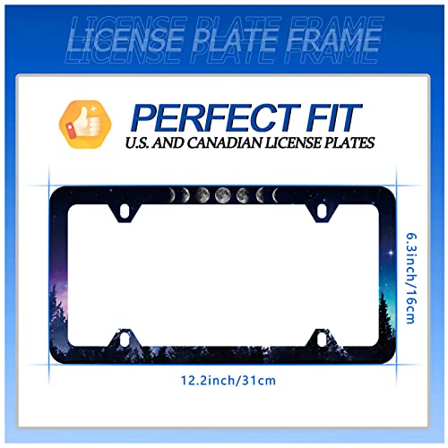 Moon License Plate Frame Starry Sky Moon Phases License Plate Cover Stainless Steel Car Accessory Rustproof Personalize Funny License Plate Holes Screws Decorative 12.3" X 6.3" For Women Men Gifts #TOP5