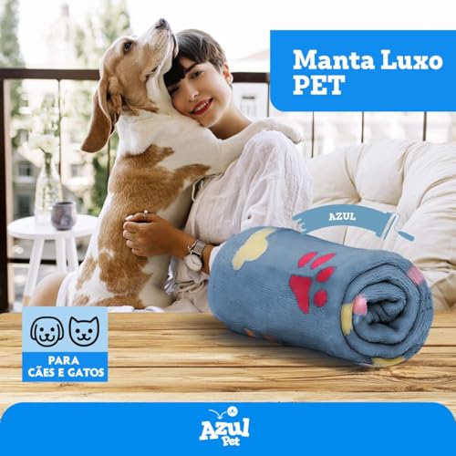 Cobertor Ultrasoft para Cães, 80 cm x 90 cm, Azul com Estampa