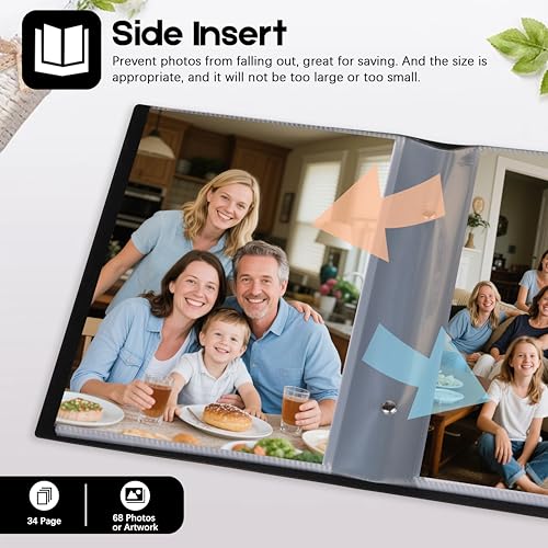 Photo Album 6x8 Holds 68 Photos, 6x8 Photo Album Leather Cover with Front Window, Family Baby Anniversary Pictures (Black) - Thumbnail 2