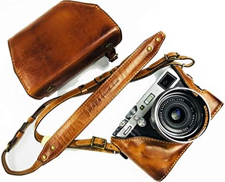 US KAZA Compatible Leather Half Case + Strap + case Cover Genuine Leather Vintage Brown Camera case for Fujifilm Camera Model X-100F