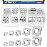 Glarks 90pcs Square Nut Set M3 M4 M5 M6 M8 304 Stainless Steel Square Thin Nut Square Machine Screws Nut Metric Coarse Thread Nuts Assortment Kit