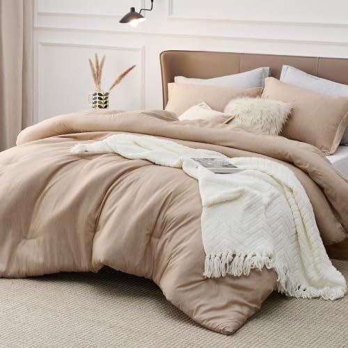 Image of Bedsure King Size Comforter Set - Sand King Comforter Set, Soft Bedding for All Seasons, Cationic Dyed Bedding Set, 3 Pieces, 1 Comforter (104 inchx90 inch) and 2 Pillow Shams (20 inchx36 inch+2 inch)
