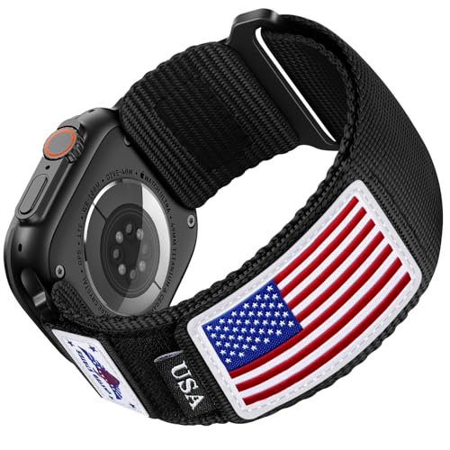 SNBLK Rugged Nylon Sport Band for 49mm Apple Watch Bands 46mm 45mm 44mm 42mm, Soft Woven Stars- Stripes Flag Strap Compatible with Apple Watch Ultra 2/Ultra Band Series 10 9 8 7 6 5 4 3 2 1