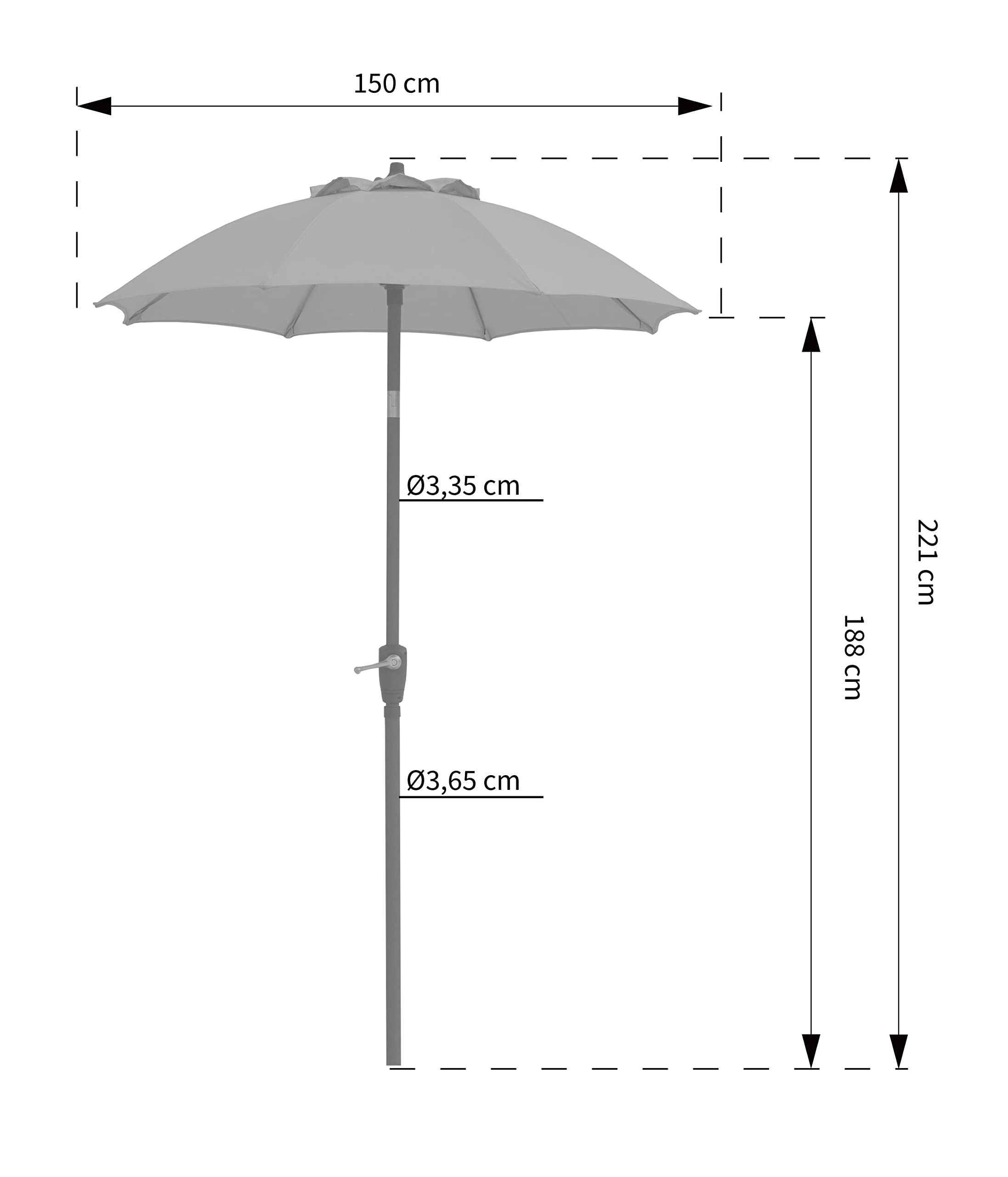 Dehner Vido parasol przeciwsłoneczny, Ø 150 cm, wysokość 221 cm, aluminium/poliester, ciemnoszary, mały