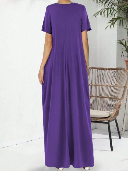 Image of Nimsruc Women Summer Long Dress Casual Sexy Short Sleeve Loose Maxi Dresses for Women 2025