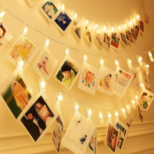 Image of MoonlitDreams Romantic Photo Clip String Lights - 14 LED 3 Meter Warm White Fairy Lights for Bedroom, Wall & Picture Decor | Valentine's Day, Party & Wedding Decoration (Pack of 1)