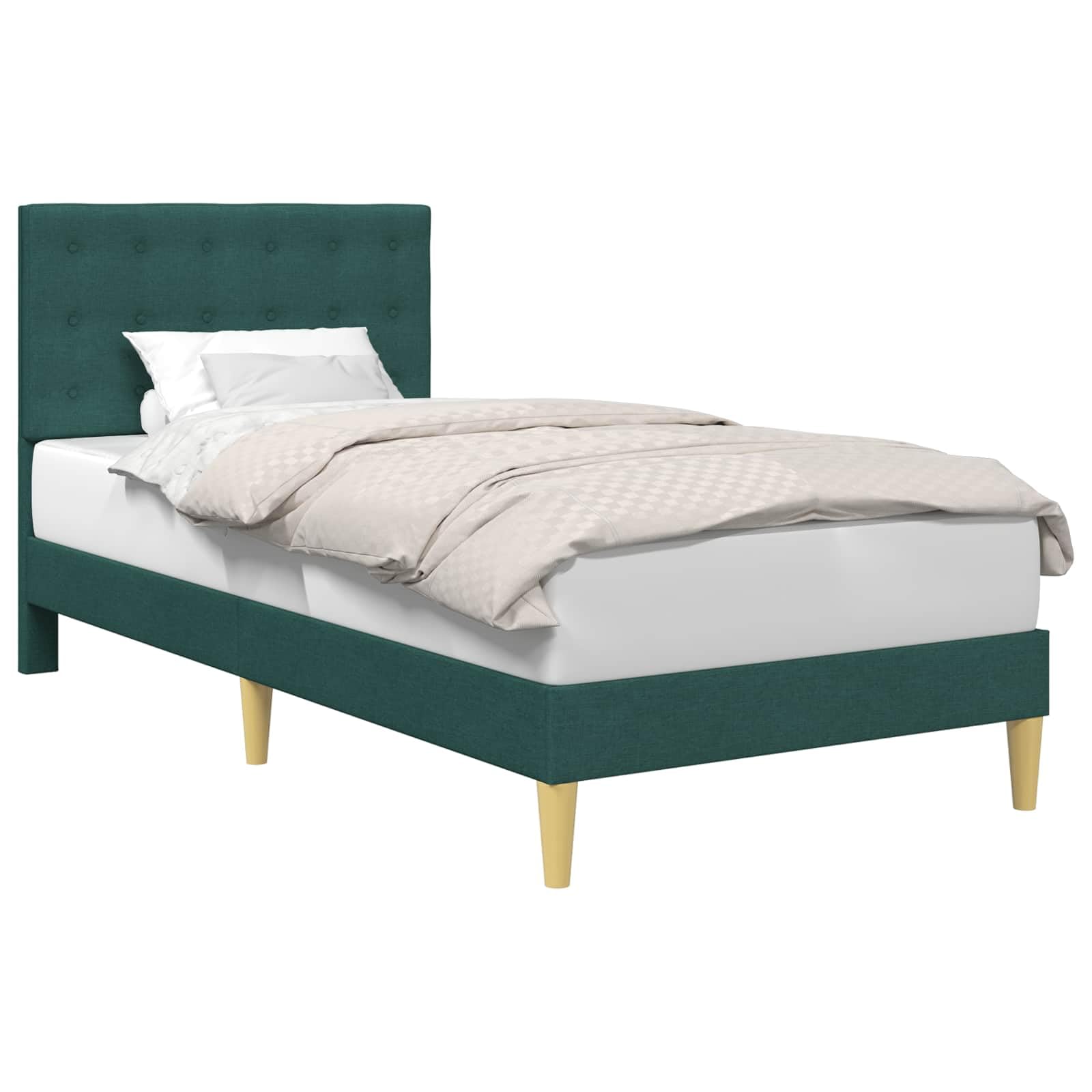 Rama de cama verde oscuro 90x190 cm tejido suave moderno minimalista con cabecero de contrachapado resistente a las manchas fácil de limpiar patas cónicas elegantes para dormitorio salón hogar