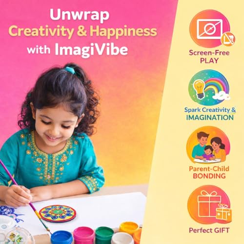 Image of ImagiVibe 3-in-1 Premium Coaster Painting Kit for Kids & Adults | DIY Mandala, Madhubani & Pichwai Art | 6 Pre-Marked Wooden 4 Inch MDF Coasters with Stand | Creative Art & Craft Activity | Gift (Acrylic Paint)