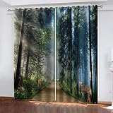 Rideau Occultant Thermiques Phonique Enfant Chambre Garcon Fille 3D Elk De La Forêt De La Brume Matinale 140X160Cm Rideau Salon Moderne Lot De 2 Rideaux Et Draperies Intérieurs Anti Chaleur À Oeill