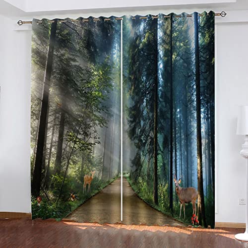 Cortinas Infantiles Niña Niño Bebe Habitacion Opacas para Ventanas Alce del Bosque Brumoso 234X230Cm Cortinas Salon Modernas Dormitorio Juvenil 2 Piezas Cortinas Opacas Termicas Aislantes Frio Y Calo