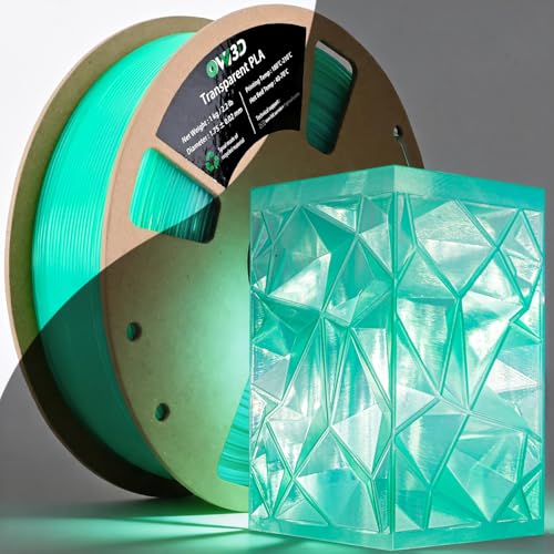 Image of OVV3D 3D Printer Filament Transparent PLA Filament 1.75mm, Clear Green Printing, + /- 0.02 mm, Fits Most FDM 3D Printers, Translucent 3D Filament 1kg Spool