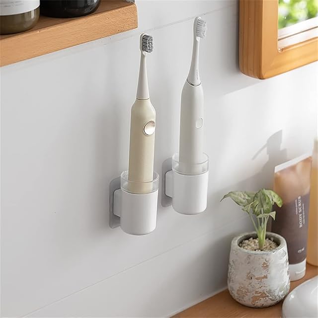 Yananmall 2Pcs Electric Toothbrush Holder Toothbrush Storage Organizer Wall Mounted Bathroom Toothbrush Holder Toothbrush Holder Bathroom Decor, M