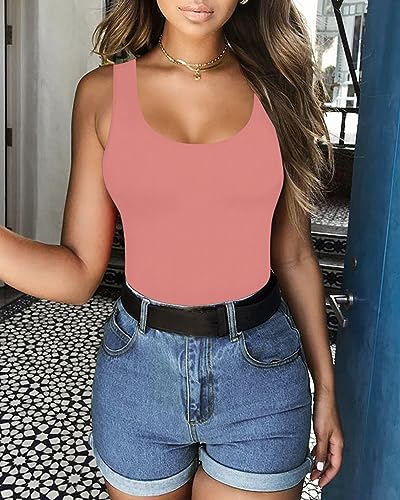 Image of MANGOPOP Women's Tank Top Bodysuit Scoop Neck Sleeveless Body Suits Sexy U-Back Backless Going Out Tops
