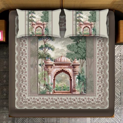 Image of LOOMLYFE 300 TC 7D Digital Print Microfiber Soft Cotton Bedsheet for Double Bed, Size 90X100 Inches with 2 Large Size Pillow Covers Without Joint - Forest
