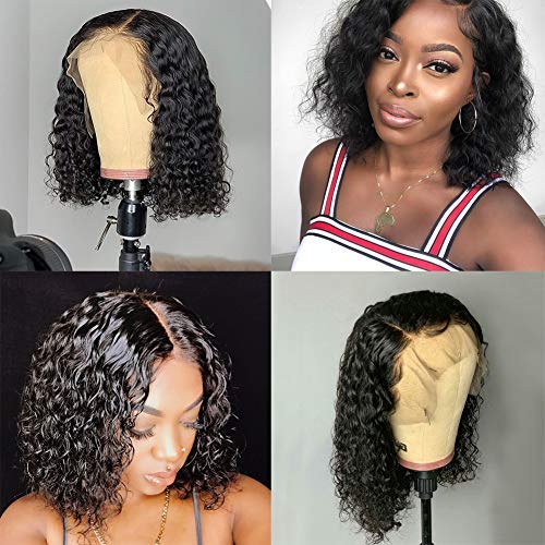 Curly Bob Wigs 13x4 Human Hair Lace Front Kinky Curly Bob Wigs Natural Black 100% Brazilian Unprocessed Color Curly Lace Frontal Human Hair Wigs For Women(10", Curly)