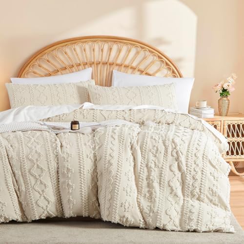 Lanqinglv Beige Bed Linen 155 x 220 cm Boho Tufted Exquisite Embroidery