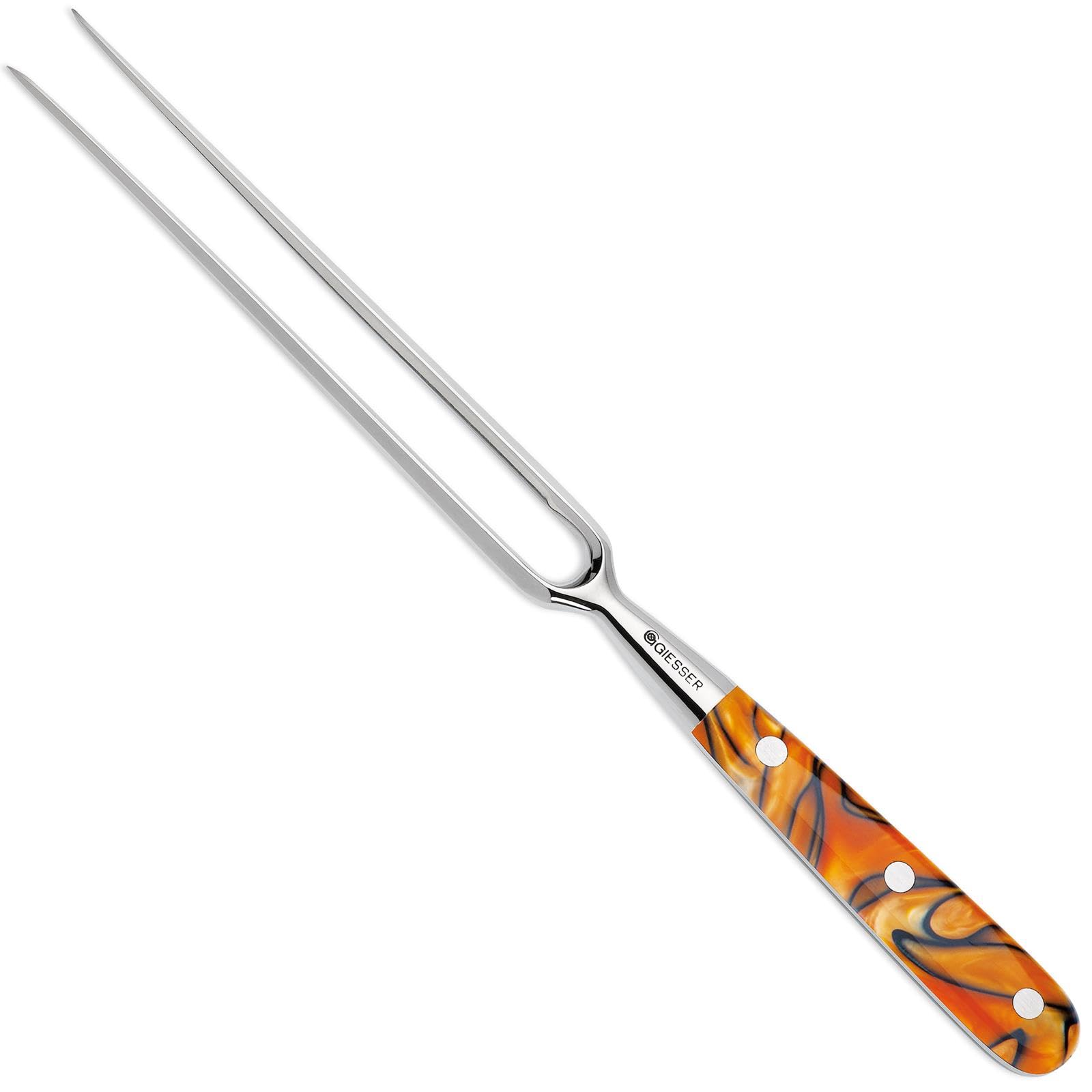 Giesser since 1776 - Made in Germany - Tenedor para trinchar, 21 cm, Spicy Orange, PremiumCut Fork No 1, mango de material acrílico, exótico, inoxidable, cuchiillo para parrilla alemán afilado