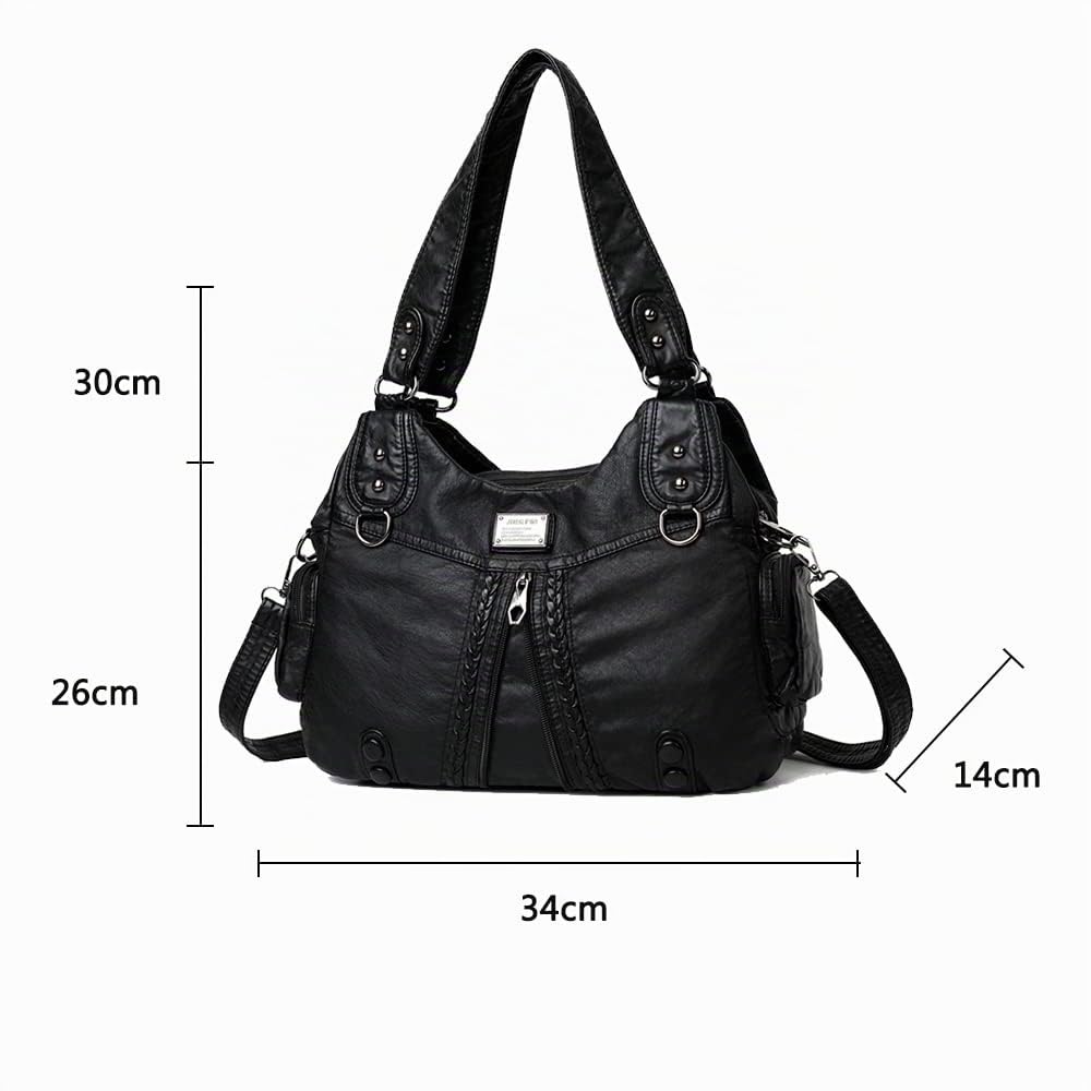 Bolso Hobo Bolso de Hombro con Bandolera en Cuero PU para Mujer Retro Bolsos Bandolera Elegante Bolso de Mano Vendimia Bolsode señora para Damas Mamá Negro