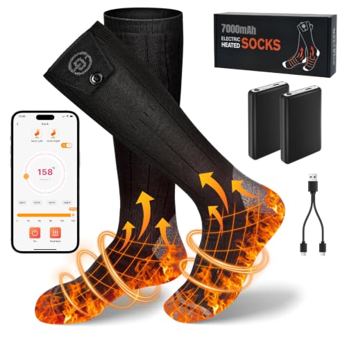 Starines Heated Socks for Men Women with 2*7000mAh APP Control Rechargeable Battery Electric Sock Up to 12H, Heating Warm Thermal Winter Foot Warmer Sock for Hunting Skiing Hiking Camping Outdoor Work
