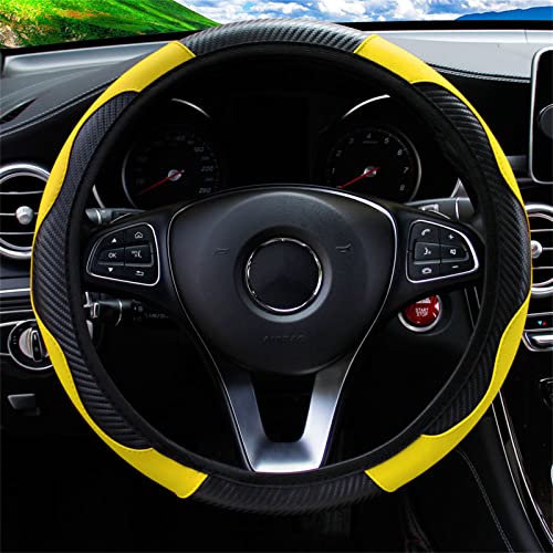 Car Pu Leather Steering Wheel Cover, Universal Stretchy Steering Wheel Protector For Men Women, Anti-Slip Stitching Steering Wheel Cover Car Interior Decoration Fit 15 Inch #TOP1