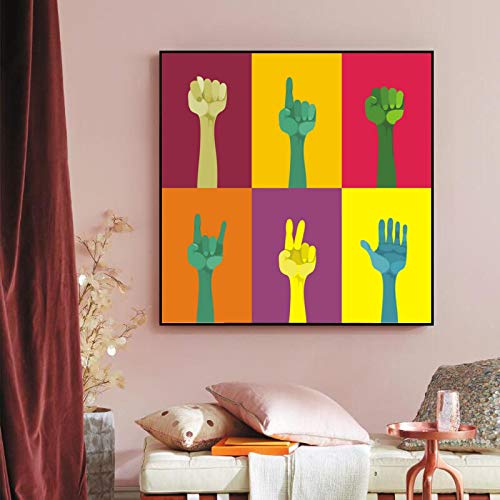 Peinture 60x60 cm sans cadre abstrait six doigts colorés pour mur