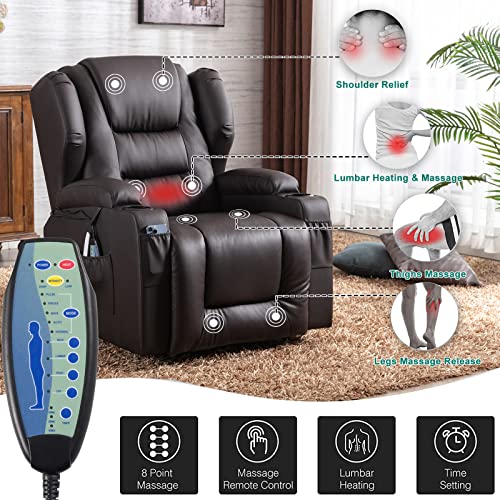 Vuyuyu Electric Power Lift Recliner Chair For Elderly, Faux Leather Wingback Recliner Chair With Massage And Heat, Spacious Seat/Cup Holders/Usb Ports/Side Pockets/Free Pillow (Pu Brown) #TOP2