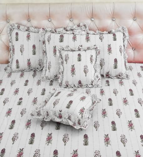 Image of VOMZER 5-Piece Premium Printed Bedsheet Set 300 TC King Size | Cotton Blend Modern Design Flat Bedsheet, Ivory Dot