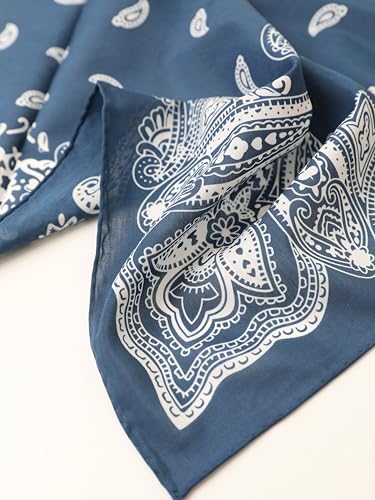 Prettystern Foulard en soie et coton 65/65 cm pour femme et homme printemps été écharpe en soie bleu motif ethnique SC12 – vue 4