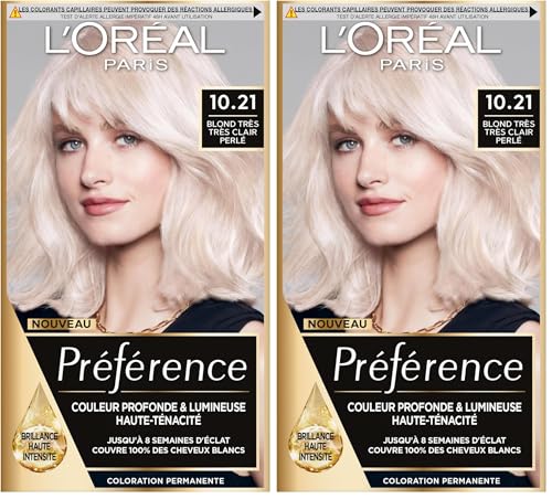 L'Oréal Paris Préférence Coloration Permanente Cheveux, Nuance : Stockholm (10.21), Blond Très Très Clair Perlé (Lot de 2)