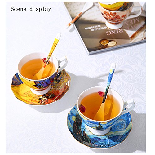 Vincent Willem Van Gogh Bone China Tea Cup And Saucer Set With Gift Box,"The Sunflowers" Art Coffee Mugs Set #TOP3