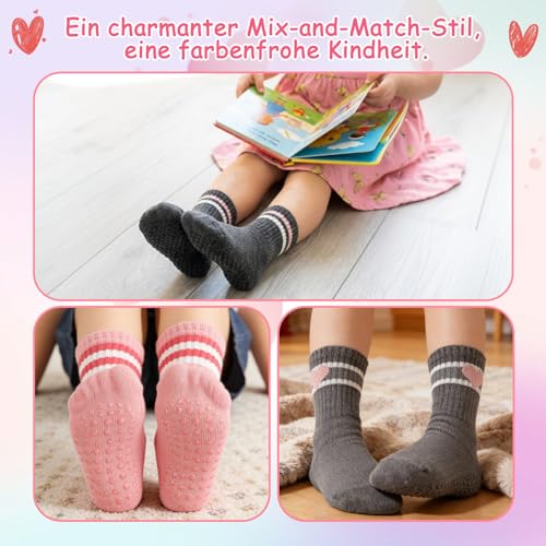 Utensilsto 8 Paar Stoppersocken Kinder Baby, ABS Atmungsaktiv Antirutschsocken Kinder, Krabbelsocken Baby Baumwolle, Crew Socken 3-5 Jahre