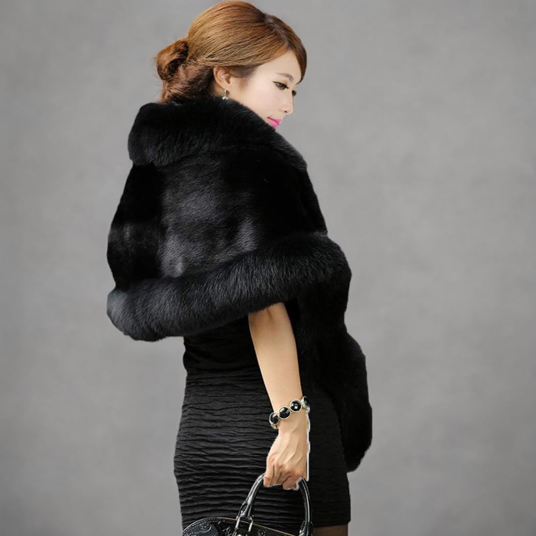 Old Dlrd Women's Winter Faux Fur Coat Wedding Bride Cloak Cape Shawl for Evening Party - Image 9