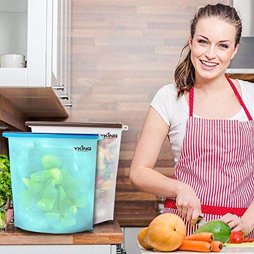 7 Pack Reusable Silicone Food Bags 3x50oz & 4x30oz- Silicone Food Storage Bag - Silicone Bags Reusable for Sous Vide - Microwave - Dishwasher Safe