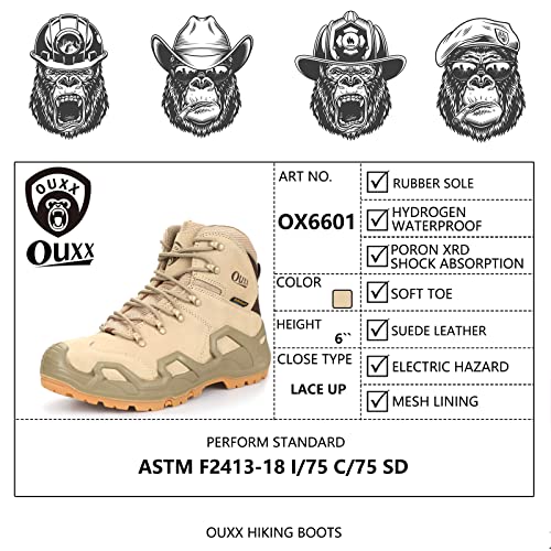 Ouxx Mens Hiking Military Boots,Waterproof Lightweight Tactical Leather Shoes,Lace Up,Soft Toe(Wheat, Ox6601, Us 9) #TOP3