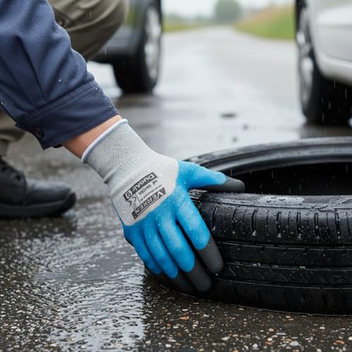 GUARDIS Arbeitshandschuhe Wasserdicht Stark – 12 Paar Set, Größe L, Feuchtigkeitsbeständige Latex-Schaumbeschichtung, Rutschfester Griff für Nasse Arbeiten, Blau