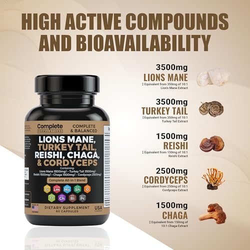 12-in-1 Mushroom Supplement, 60 Count | 3500mg Lion’s Mane Supplement Capsules with Cordyceps 2500mg, Turkey Tail 3500mg, Reishi 1500mg, Chaga 1500mg & Mushroom Magic Blend - Image 6