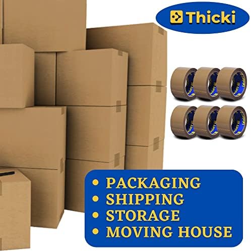Thicki Brown Parcel Packing Tape - 50 Micron Thick 50mm x 66m Pack Of 6 Brown Packaging Tape For Moving House, Wrapping Tape for Heavy Duty Boxes, Strong Tape for Packing Boxes