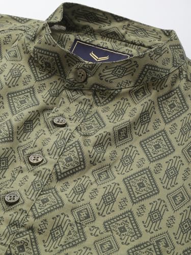 Image of Majestic Man Men Slim Fit Ethnic Motifs Cotton Printed Half Sleeve Short Kurta