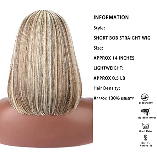 Kalyss Bob Short Hair Wig For Black Women Mix Blonde Wigs Heat Resistant Synthetic Hair Women Wig With Hair Bangs #TOP5