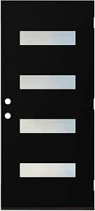 Front Entry Fiberglass Door with Frosted Glass, 36 x 80, Black Mahogany Finish, Right-Hand Inswing