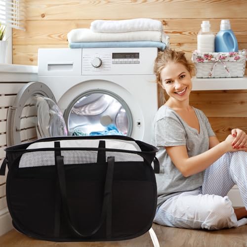 Image of Collapsible Laundry Baskets, Tear Proof Pop Up Laundry Hamper with Dual Handles, Durable Foldable Laundry Basket, Easy to Carry Laundry Hamper for Home, Laundry Room, Bedroom, Dorm, Travel Black